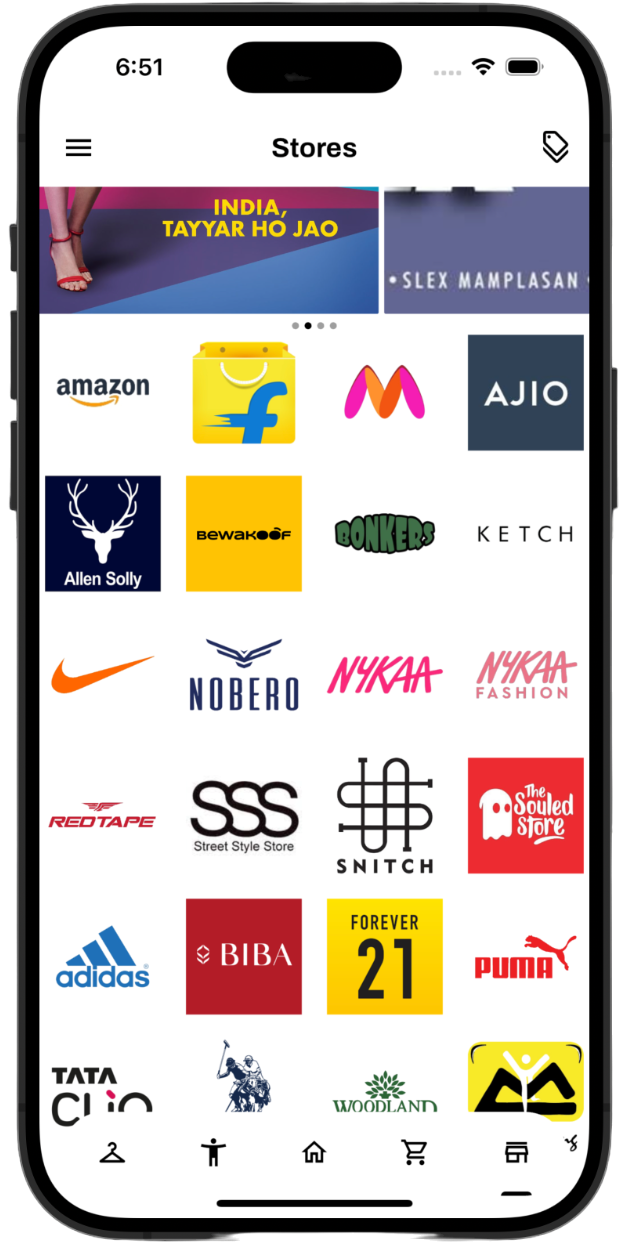 Woreto AI fashion app showing real-time price comparison across Myntra, Amazon Fashion, and Flipkart with personalised outfit recommendations.